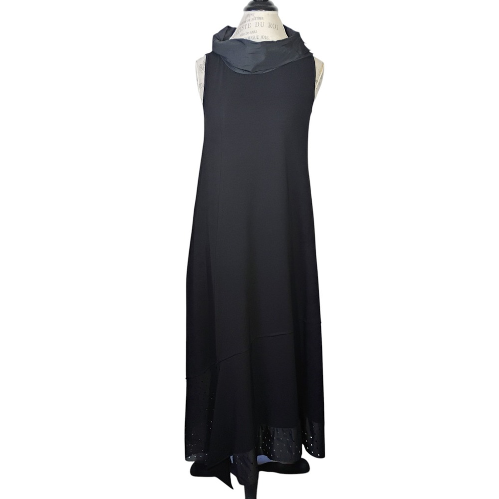 LUUKAA Black Maxi Dress Womens 6 Sleeveless‎ Cowl Neck Pockets Lagenlook Comfort